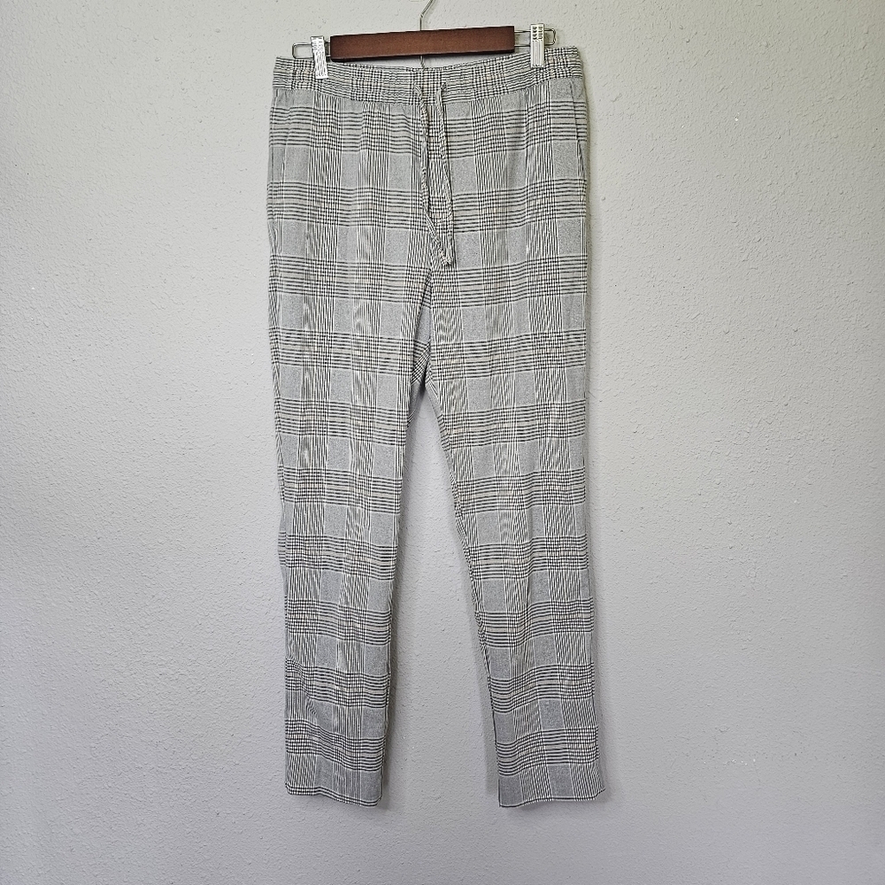 H&M Womens S Small Plaid Trouser Pullon Dress Pants Elastic Waist Comfy Career
